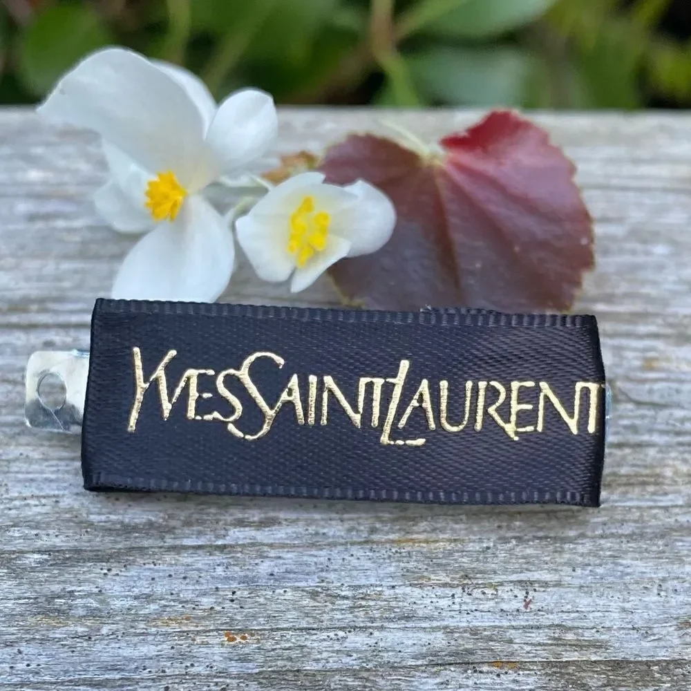Upcycled/Repurposed Yves Saint Laurent (YSL) Black/Gold Ribbon Barrette/Hairclip